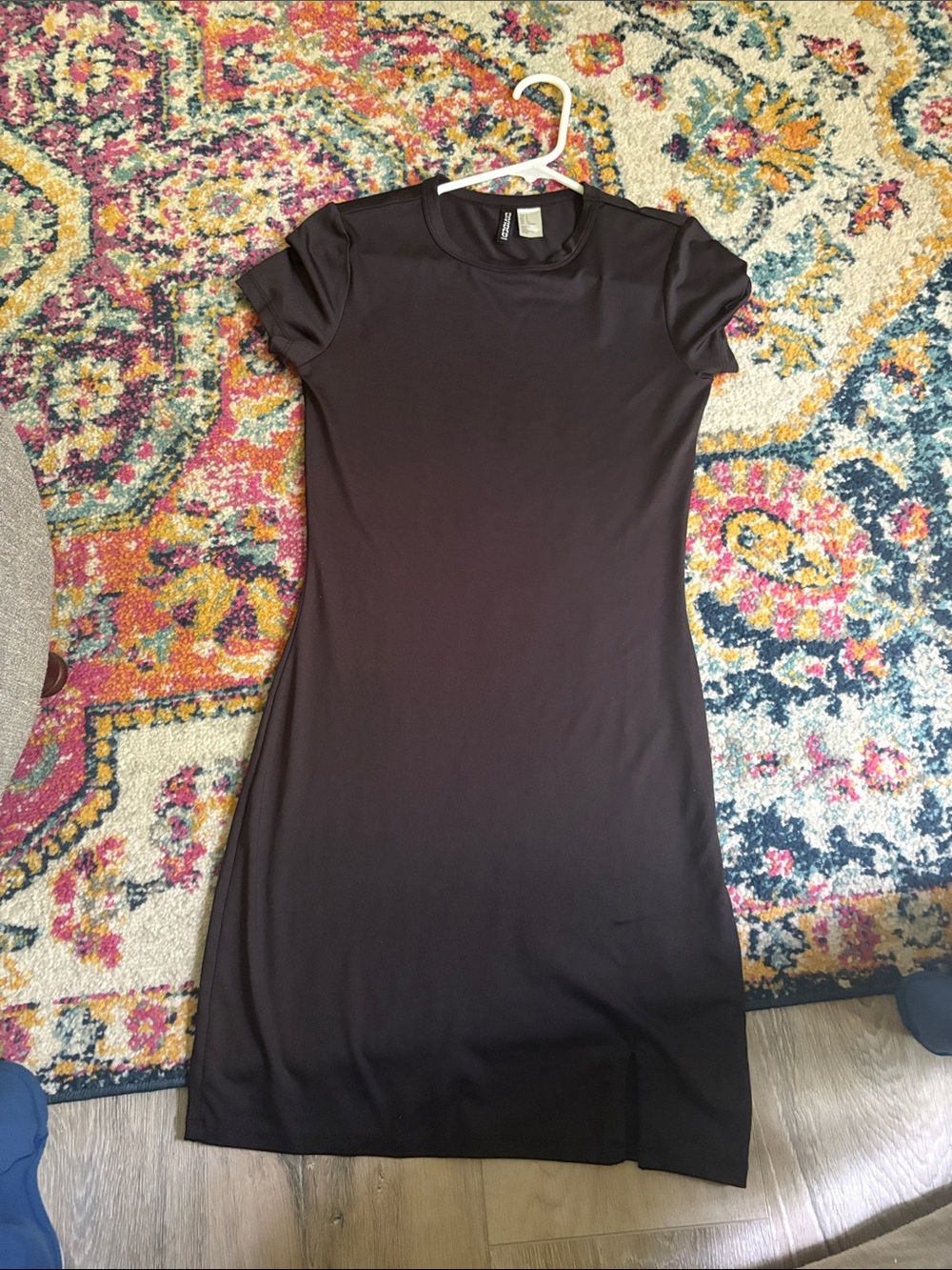 Divided Black Short-Sleeve Midi Dress